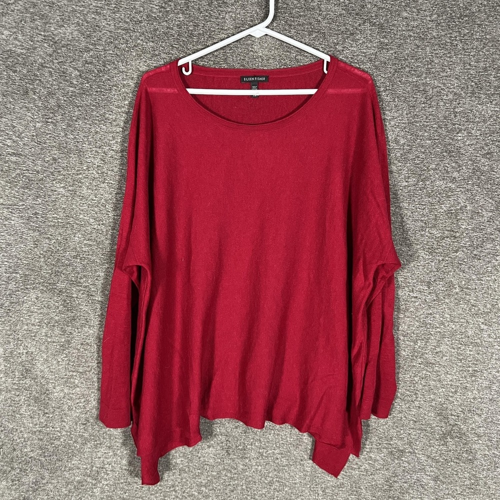 Eileen Fisher Sweater Womens Large Red Lyocell Wool Alpaca Tunic Knit Top